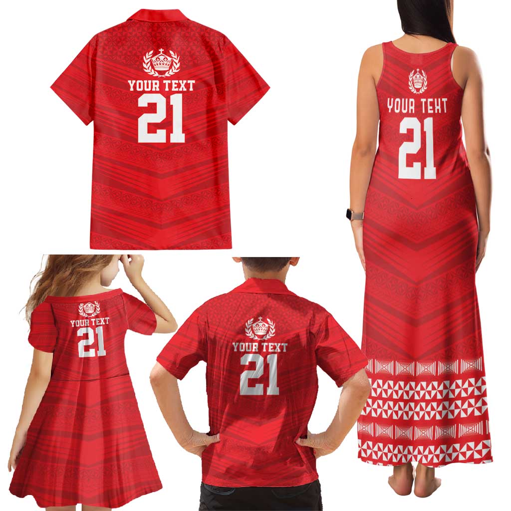 Custom Mate Ma'a Tonga Heritage Family Matching Tank Maxi Dress and Hawaiian Shirt Pacific Tribal Rugby Red Edition - Polynesian Pride