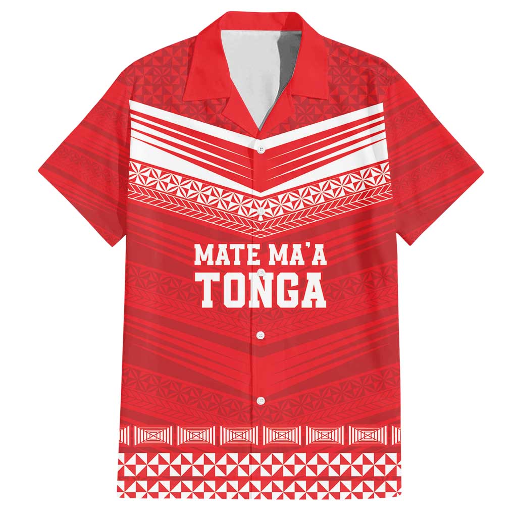 Custom Mate Ma'a Tonga Heritage Family Matching Tank Maxi Dress and Hawaiian Shirt Pacific Tribal Rugby Red Edition - Polynesian Pride