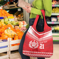 Custom Mate Ma'a Tonga Heritage Grocery Bag Pacific Tribal Rugby Red Edition - Polynesian Pride