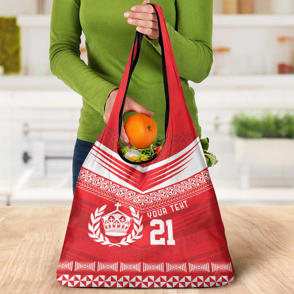 Custom Mate Ma'a Tonga Heritage Grocery Bag Pacific Tribal Rugby Red Edition - Polynesian Pride