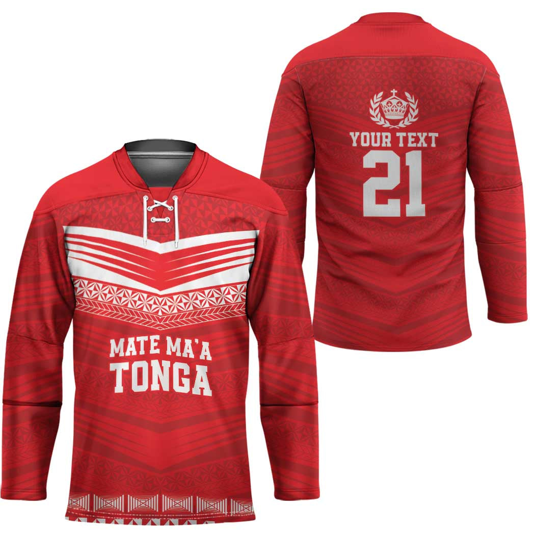 Custom Mate Ma'a Tonga Heritage Hockey Jersey Pacific Tribal Rugby Red Edition - Polynesian Pride
