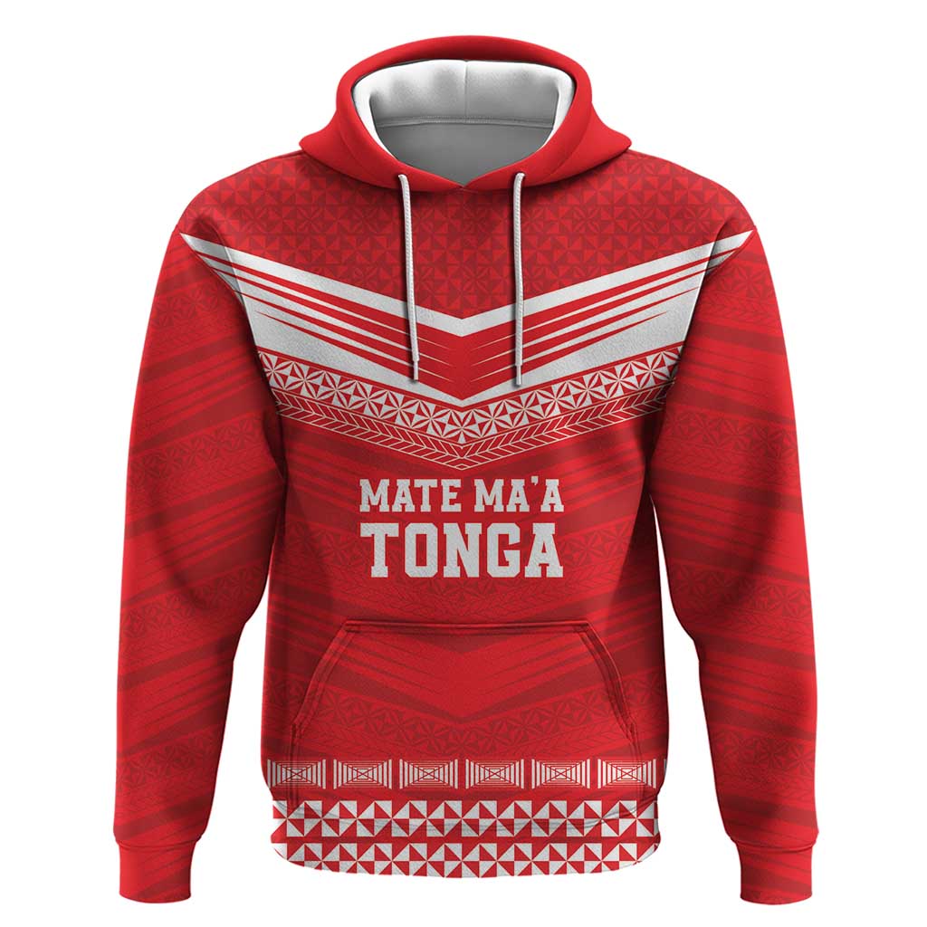 Custom Mate Ma'a Tonga Heritage Hoodie Pacific Tribal Rugby Red Edition - Polynesian Pride