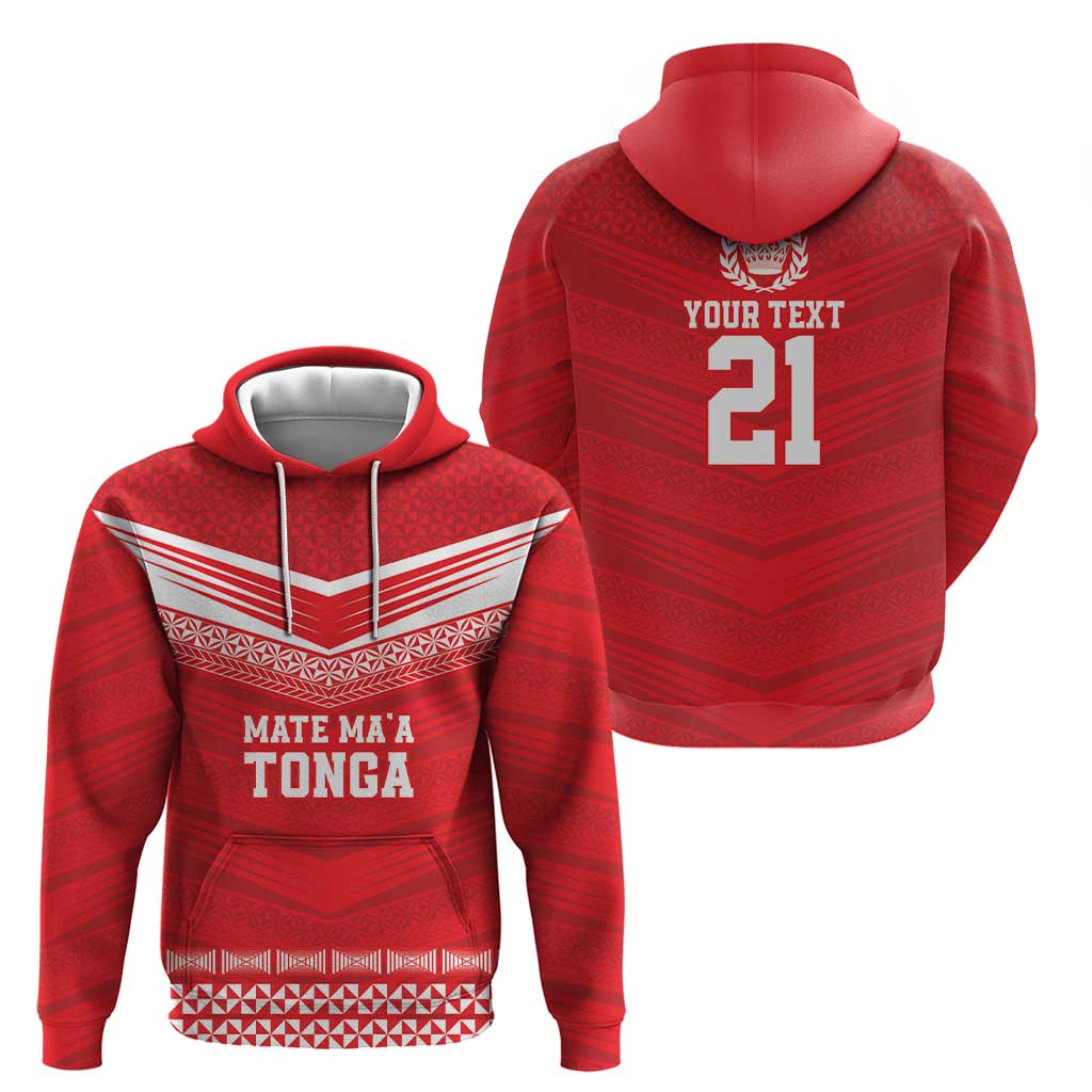 Custom Mate Ma'a Tonga Heritage Hoodie Pacific Tribal Rugby Red Edition - Polynesian Pride