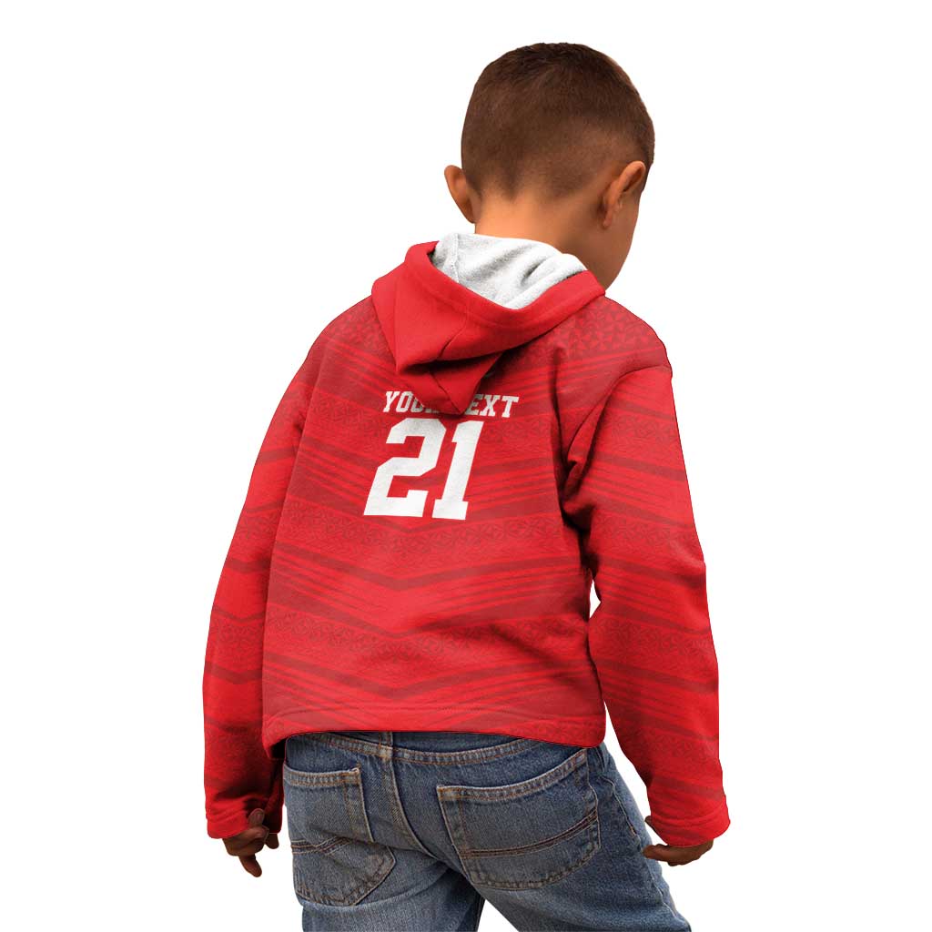 Custom Mate Ma'a Tonga Heritage Kid Hoodie Pacific Tribal Rugby Red Edition - Polynesian Pride