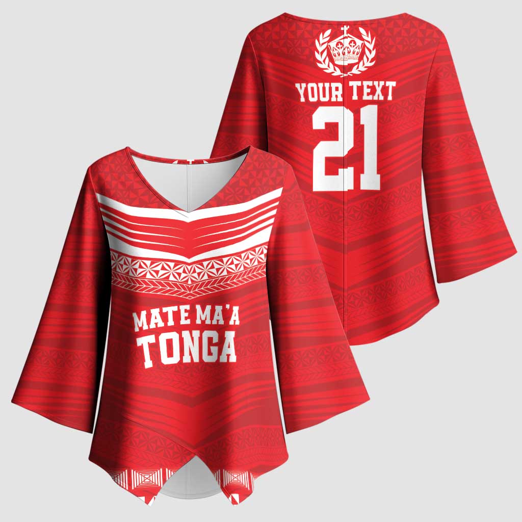 Custom Mate Ma'a Tonga Heritage Kimono Sleeve Blouse Pacific Tribal Rugby Red Edition - Polynesian Pride