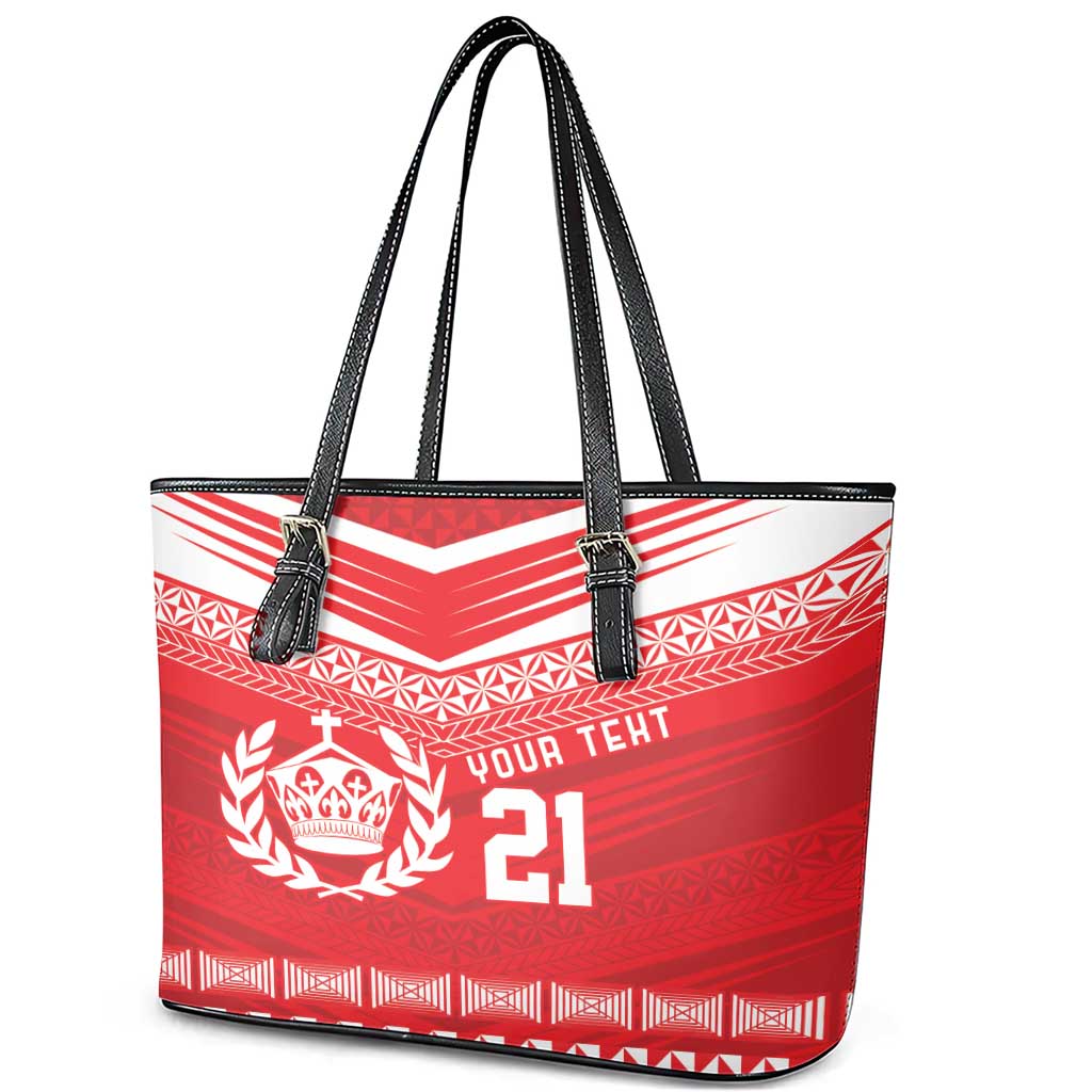 Custom Mate Ma'a Tonga Heritage Leather Tote Bag Pacific Tribal Rugby Red Edition - Polynesian Pride