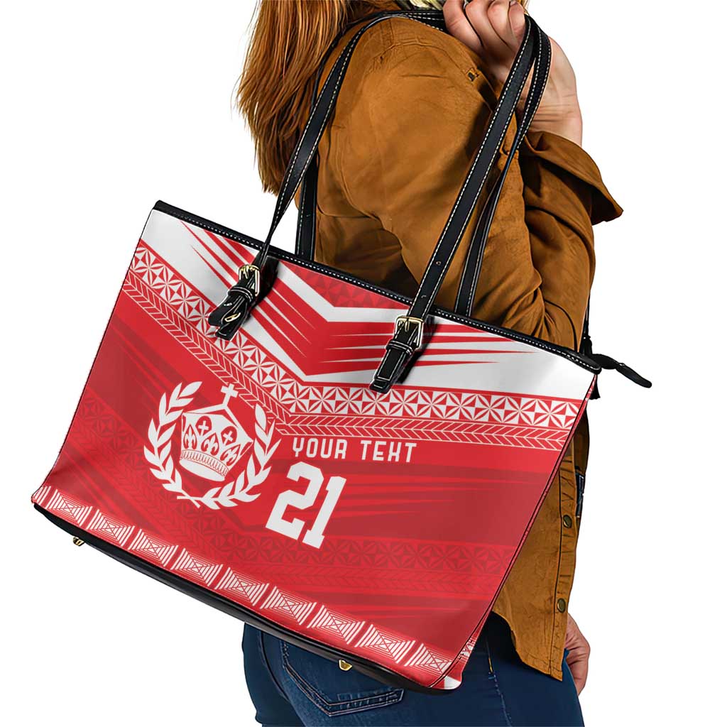 Custom Mate Ma'a Tonga Heritage Leather Tote Bag Pacific Tribal Rugby Red Edition - Polynesian Pride