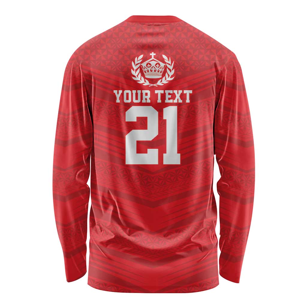 Custom Mate Ma'a Tonga Heritage Long Sleeve Shirt Pacific Tribal Rugby Red Edition - Polynesian Pride