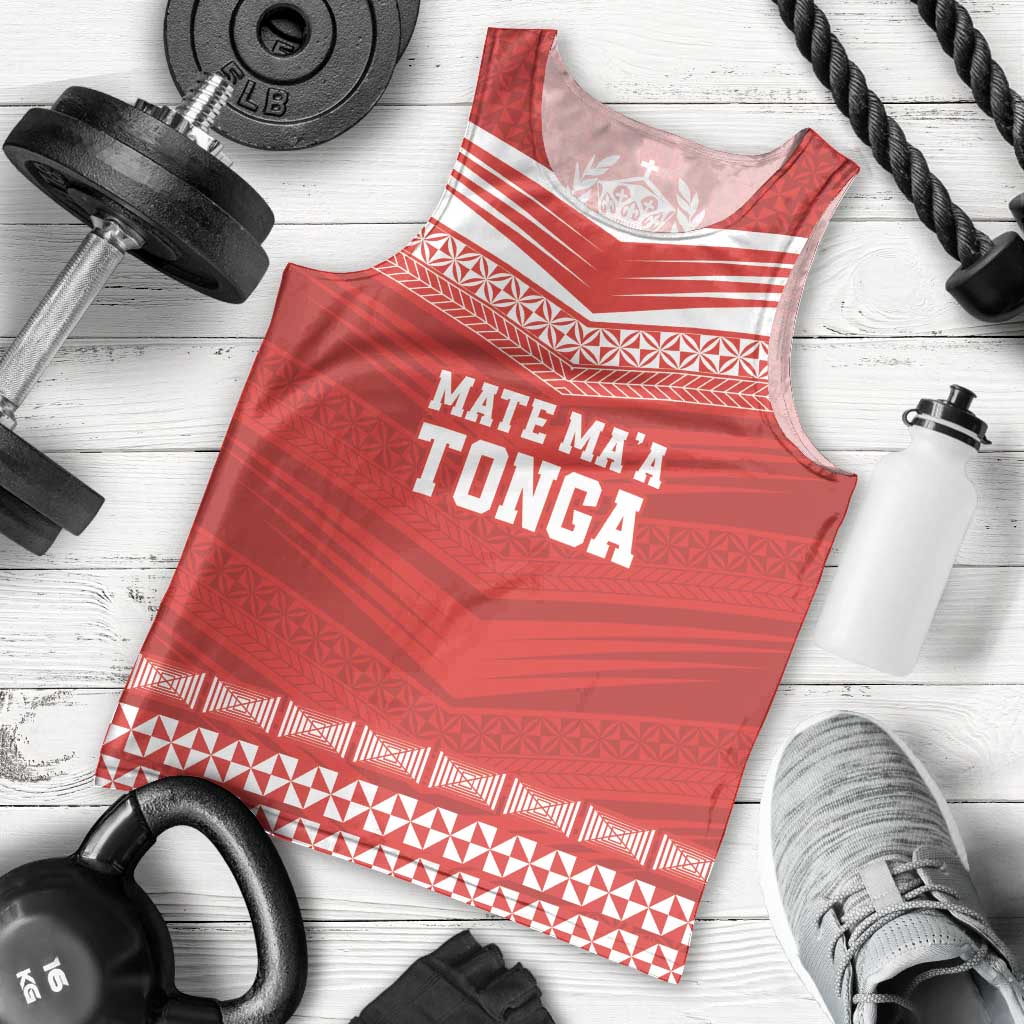 Custom Mate Ma'a Tonga Heritage Men Tank Top Pacific Tribal Rugby Red Edition - Polynesian Pride