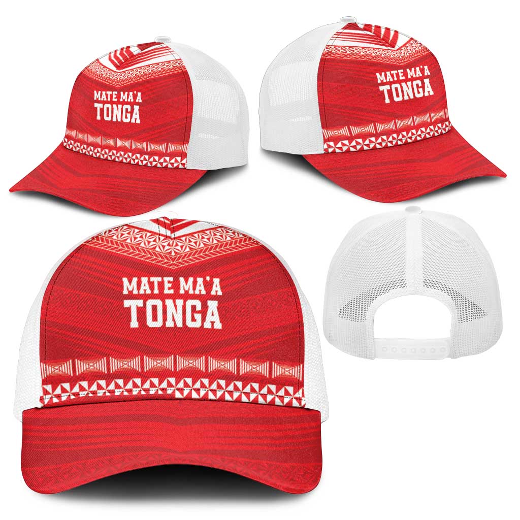 Mate Ma'a Tonga Heritage Mesh Trucker Cap Pacific Tribal Rugby Red Edition - Polynesian Pride