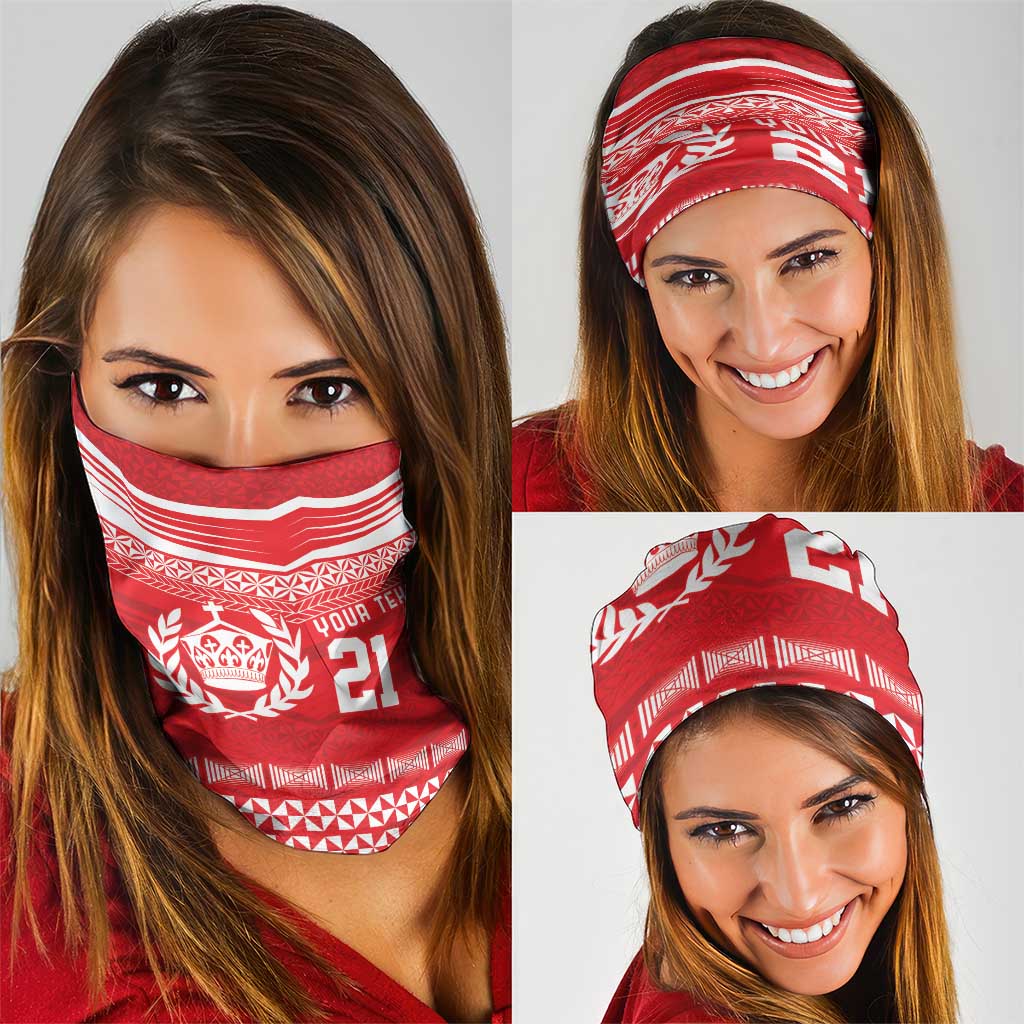 Custom Mate Ma'a Tonga Heritage Neck Gaiter Pacific Tribal Rugby Red Edition - Polynesian Pride