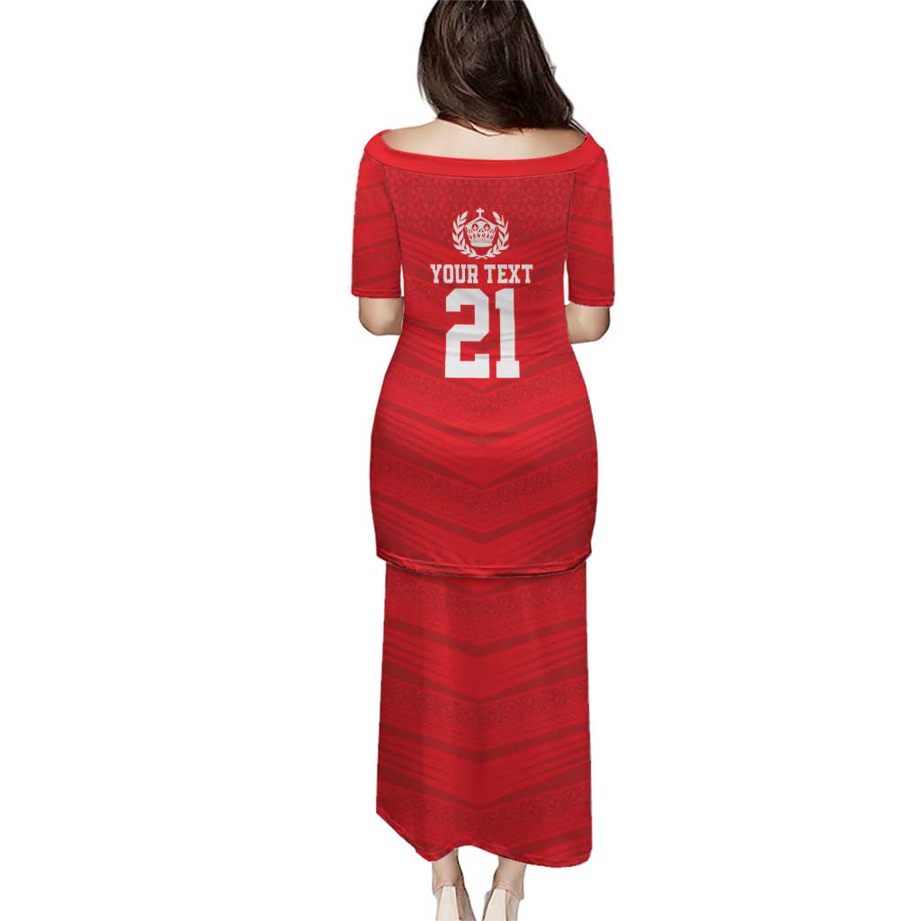 Custom Mate Ma'a Tonga Heritage Puletasi Pacific Tribal Rugby Red Edition - Polynesian Pride