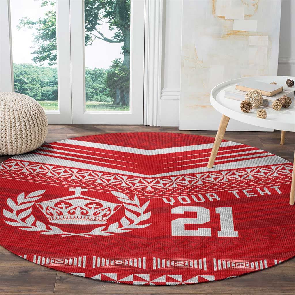 Custom Mate Ma'a Tonga Heritage Round Carpet Pacific Tribal Rugby Red Edition - Polynesian Pride
