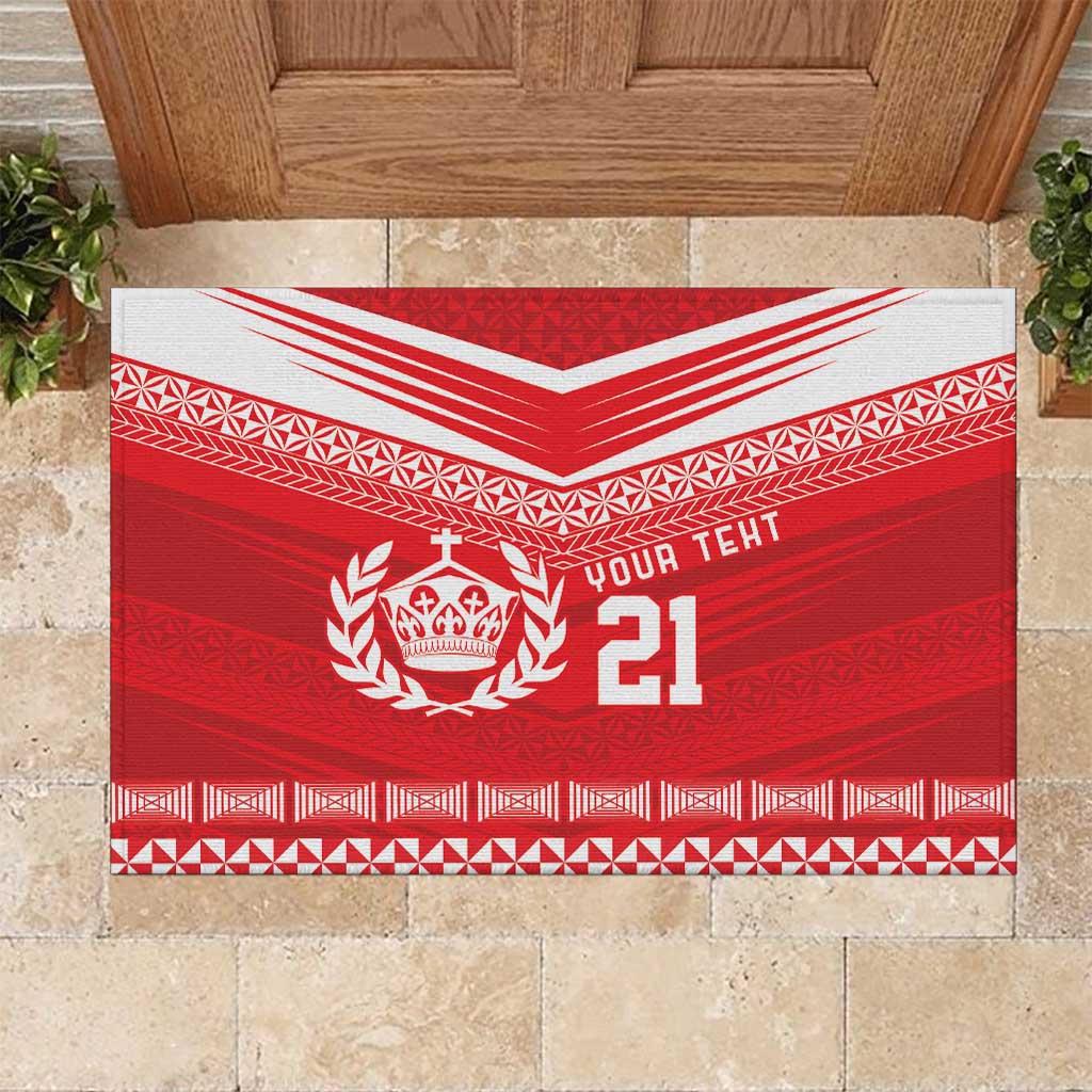Custom Mate Ma'a Tonga Heritage Rubber Doormat Pacific Tribal Rugby Red Edition - Polynesian Pride
