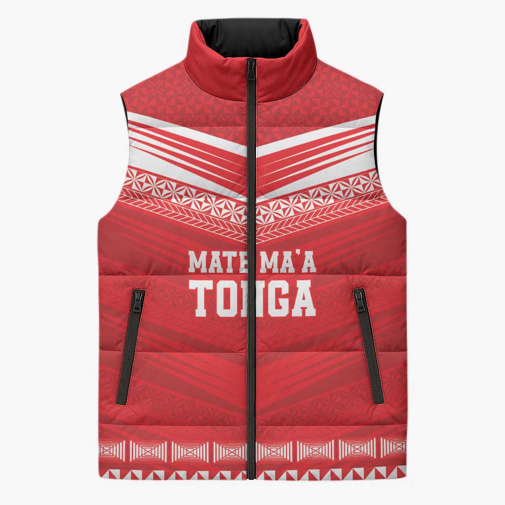 Custom Mate Ma'a Tonga Heritage Sleeveless Puffer Jacket Pacific Tribal Rugby Red Edition - Polynesian Pride