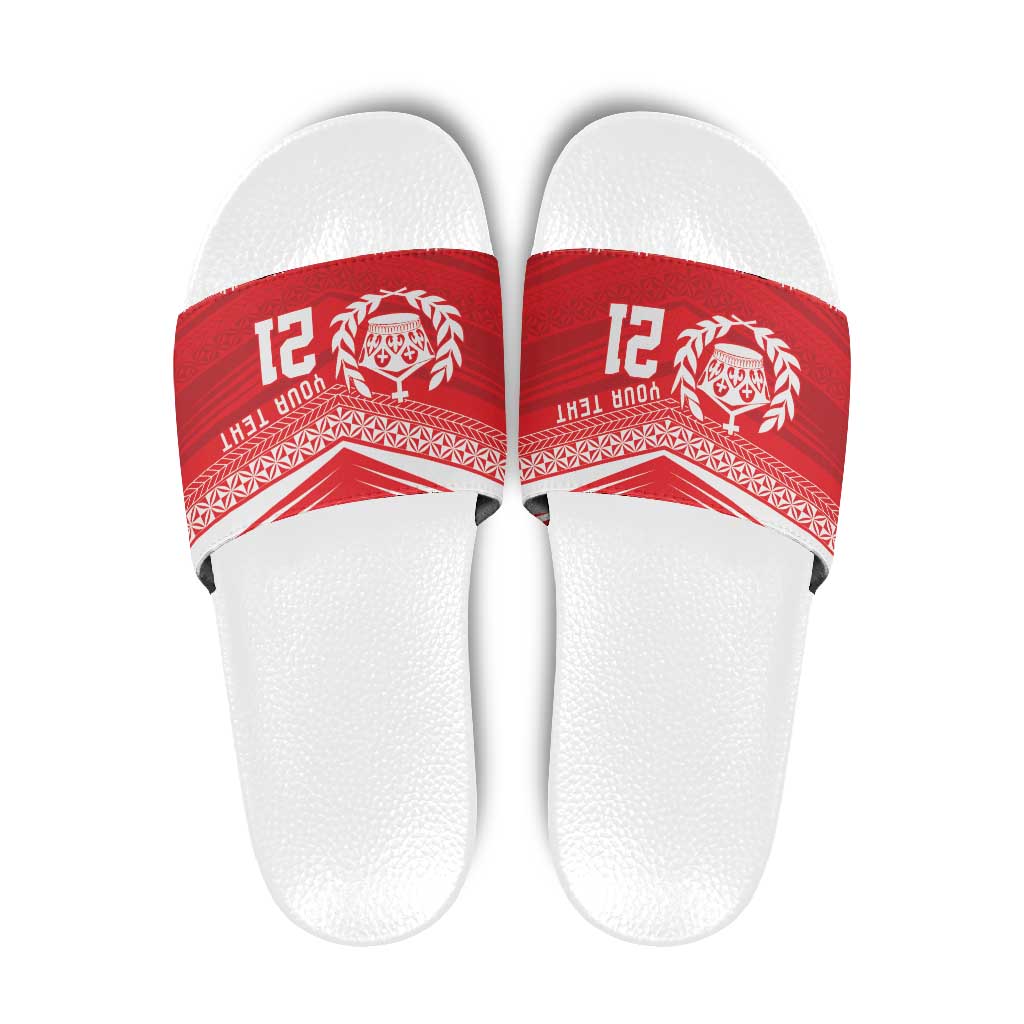 Custom Mate Ma'a Tonga Heritage Slide Sandals Pacific Tribal Rugby Red Edition - Polynesian Pride