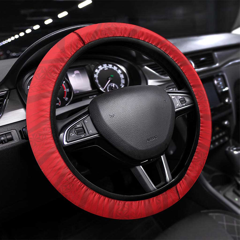 Mate Ma'a Tonga Heritage Steering Wheel Cover Pacific Tribal Rugby Red Edition - Polynesian Pride