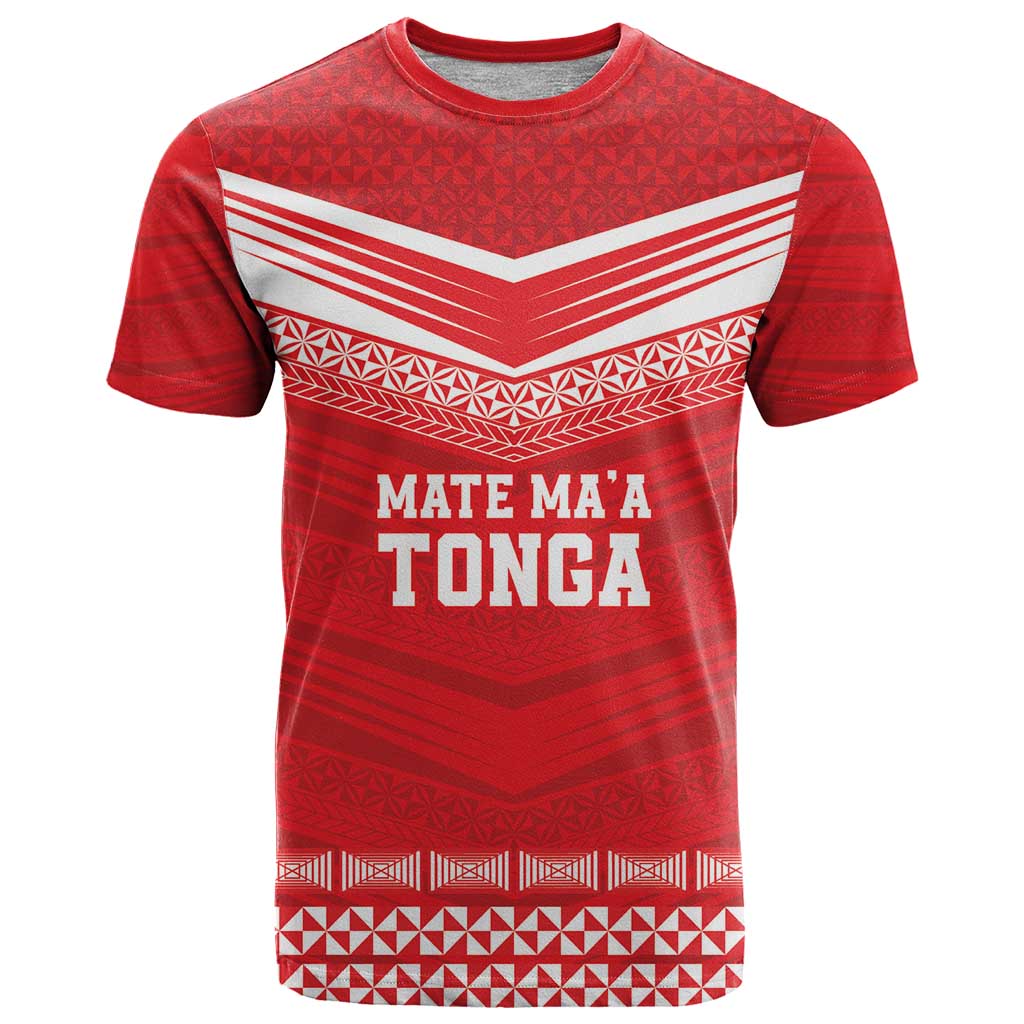 Custom Mate Ma'a Tonga Heritage T Shirt Pacific Tribal Rugby Red Edition - Polynesian Pride