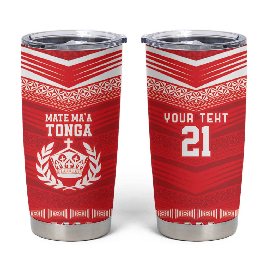 Custom Mate Ma'a Tonga Heritage Tumbler Cup Pacific Tribal Rugby Red Edition - Polynesian Pride