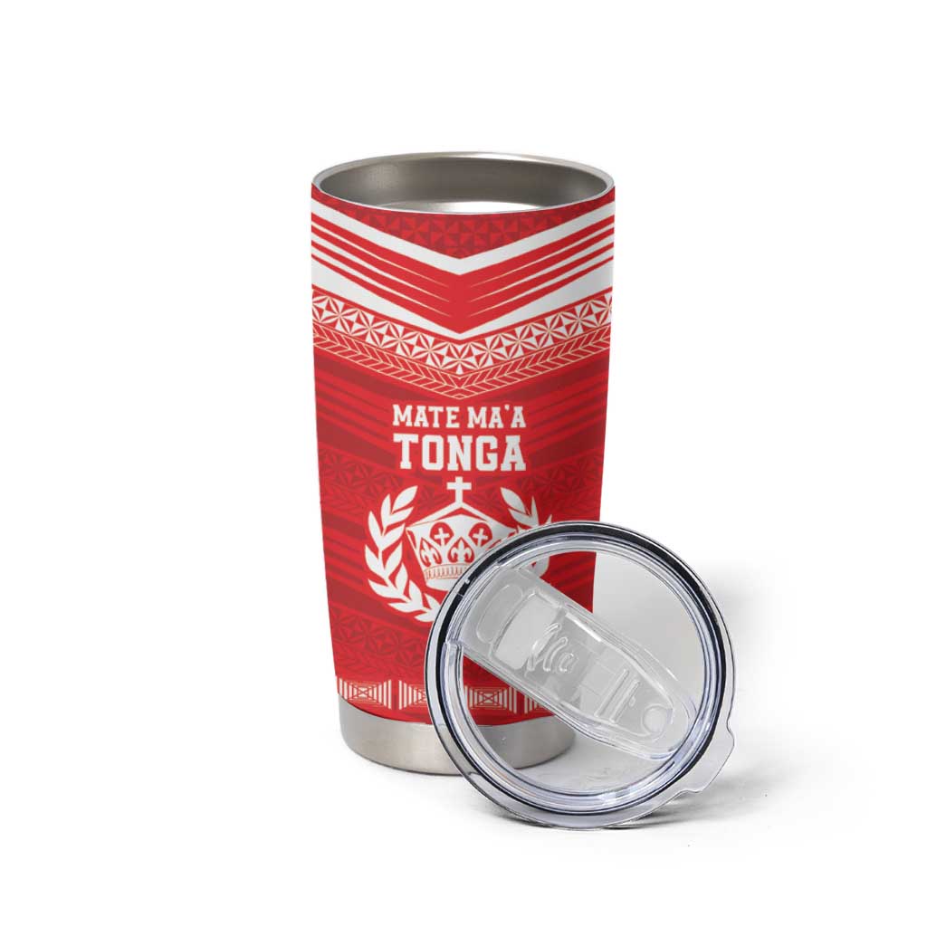 Custom Mate Ma'a Tonga Heritage Tumbler Cup Pacific Tribal Rugby Red Edition - Polynesian Pride