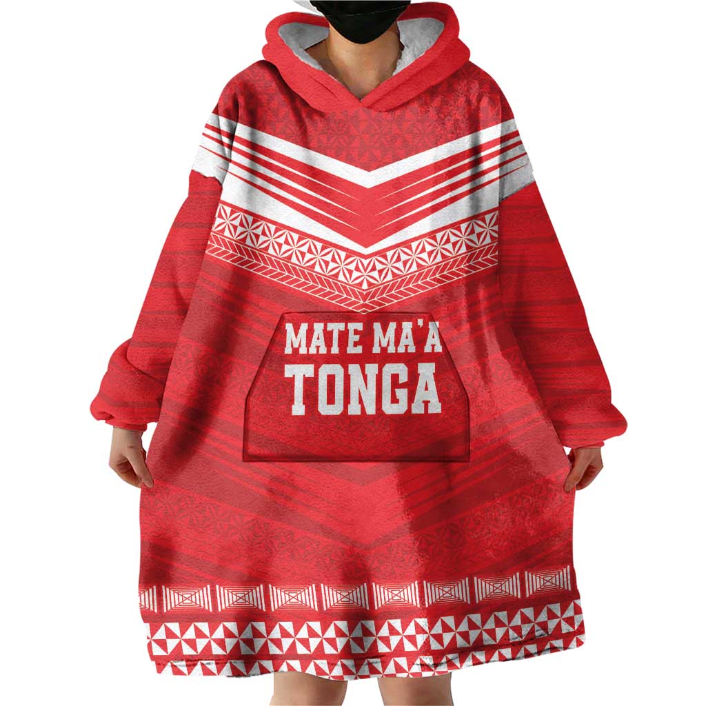 Custom Mate Ma'a Tonga Heritage Wearable Blanket Hoodie Pacific Tribal Rugby Red Edition - Polynesian Pride