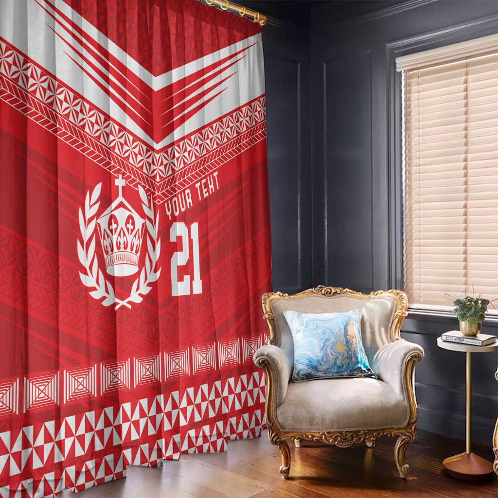 Custom Mate Ma'a Tonga Heritage Window Curtain Pacific Tribal Rugby Red Edition - Polynesian Pride