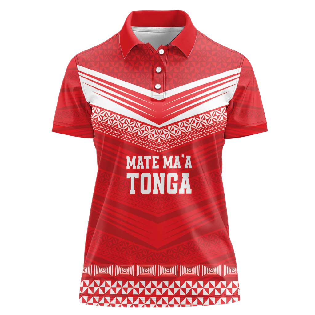 Custom Mate Ma'a Tonga Heritage Women Polo Shirt Pacific Tribal Rugby Red Edition - Polynesian Pride