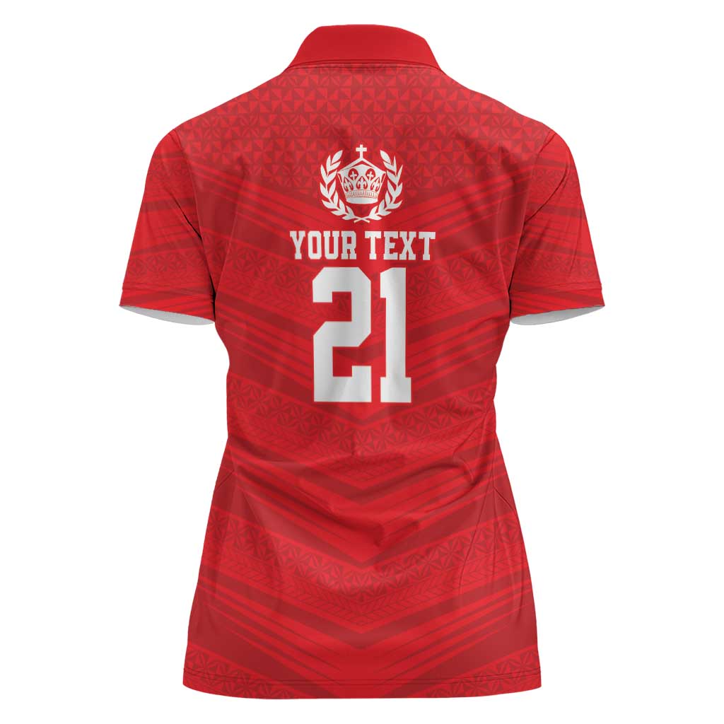 Custom Mate Ma'a Tonga Heritage Women Polo Shirt Pacific Tribal Rugby Red Edition - Polynesian Pride