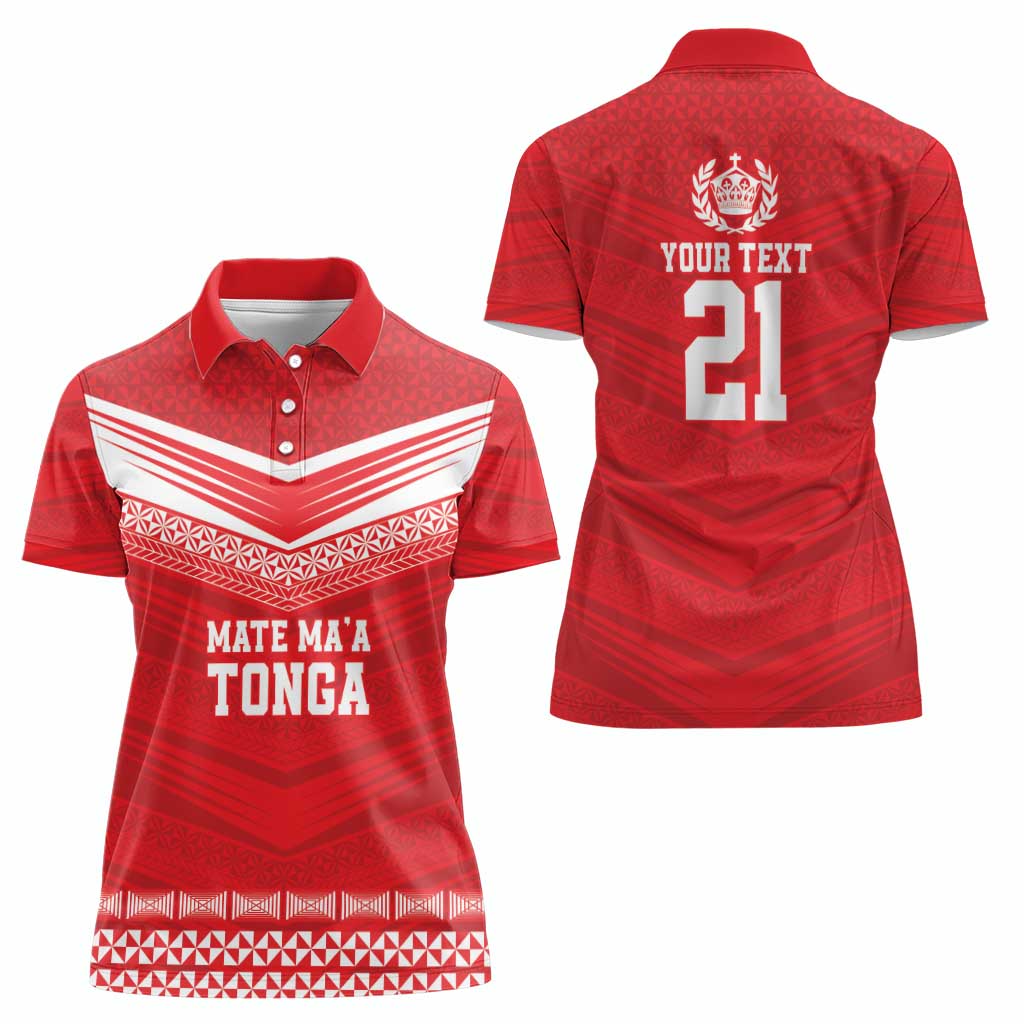 Custom Mate Ma'a Tonga Heritage Women Polo Shirt Pacific Tribal Rugby Red Edition - Polynesian Pride