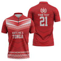 Custom Mate Ma'a Tonga Heritage Zipper Polo Shirt Pacific Tribal Rugby Red Edition - Polynesian Pride