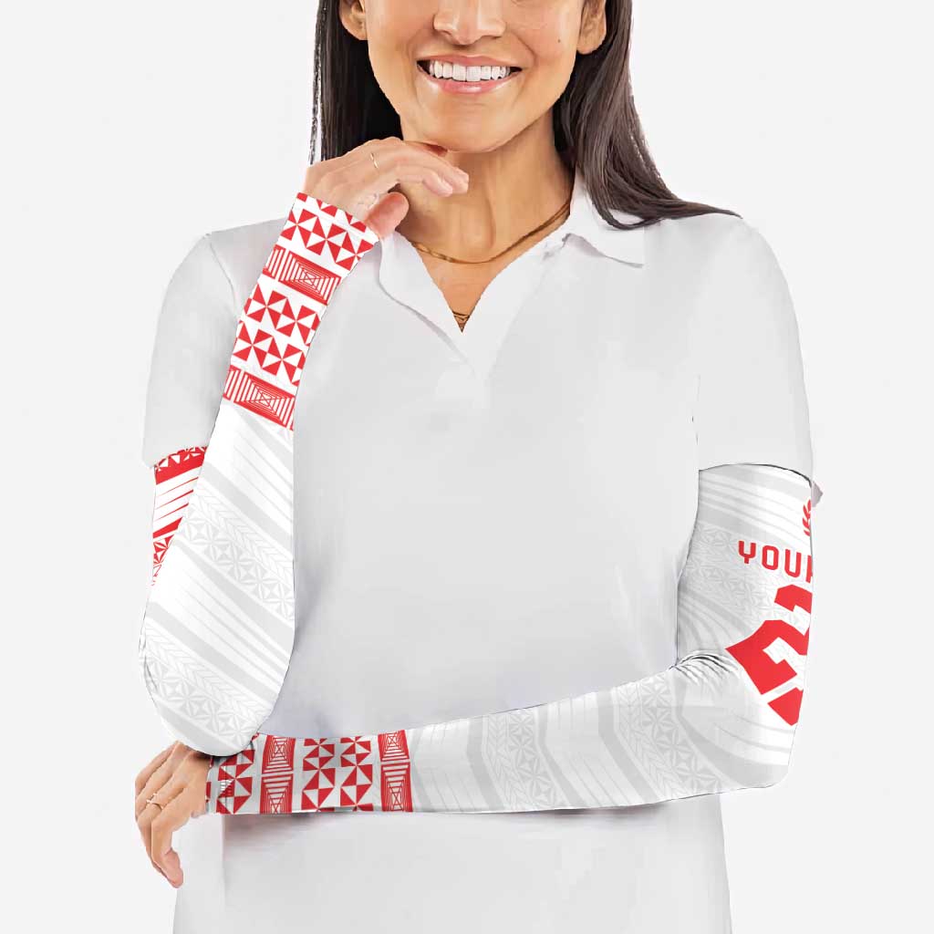 Custom Mate Ma'a Tonga Heritage Arm Sleeves Pacific Tribal Rugby White Edition - Polynesian Pride