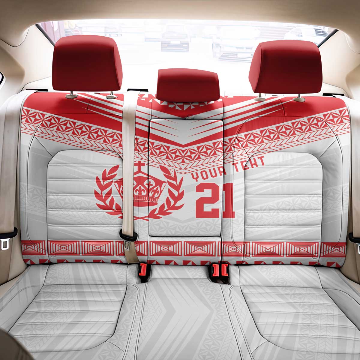 Custom Mate Ma'a Tonga Heritage Back Car Seat Cover Pacific Tribal Rugby White Edition - Polynesian Pride