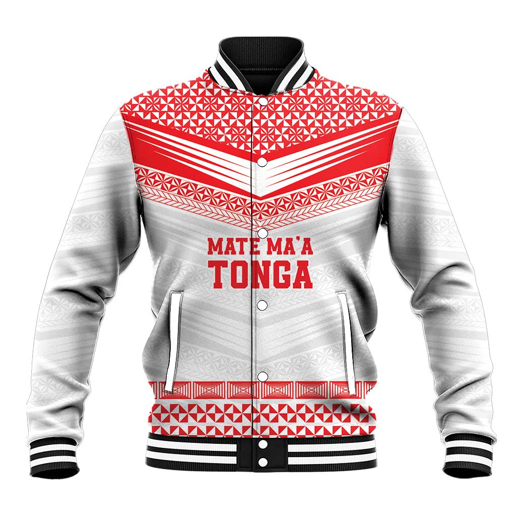 Custom Mate Ma'a Tonga Heritage Baseball Jacket Pacific Tribal Rugby White Edition - Polynesian Pride