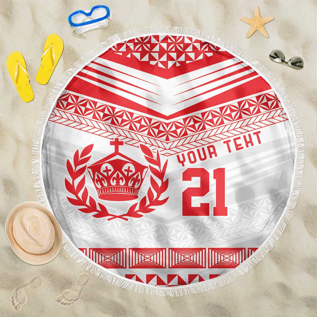 Custom Mate Ma'a Tonga Heritage Beach Blanket Pacific Tribal Rugby White Edition - Polynesian Pride
