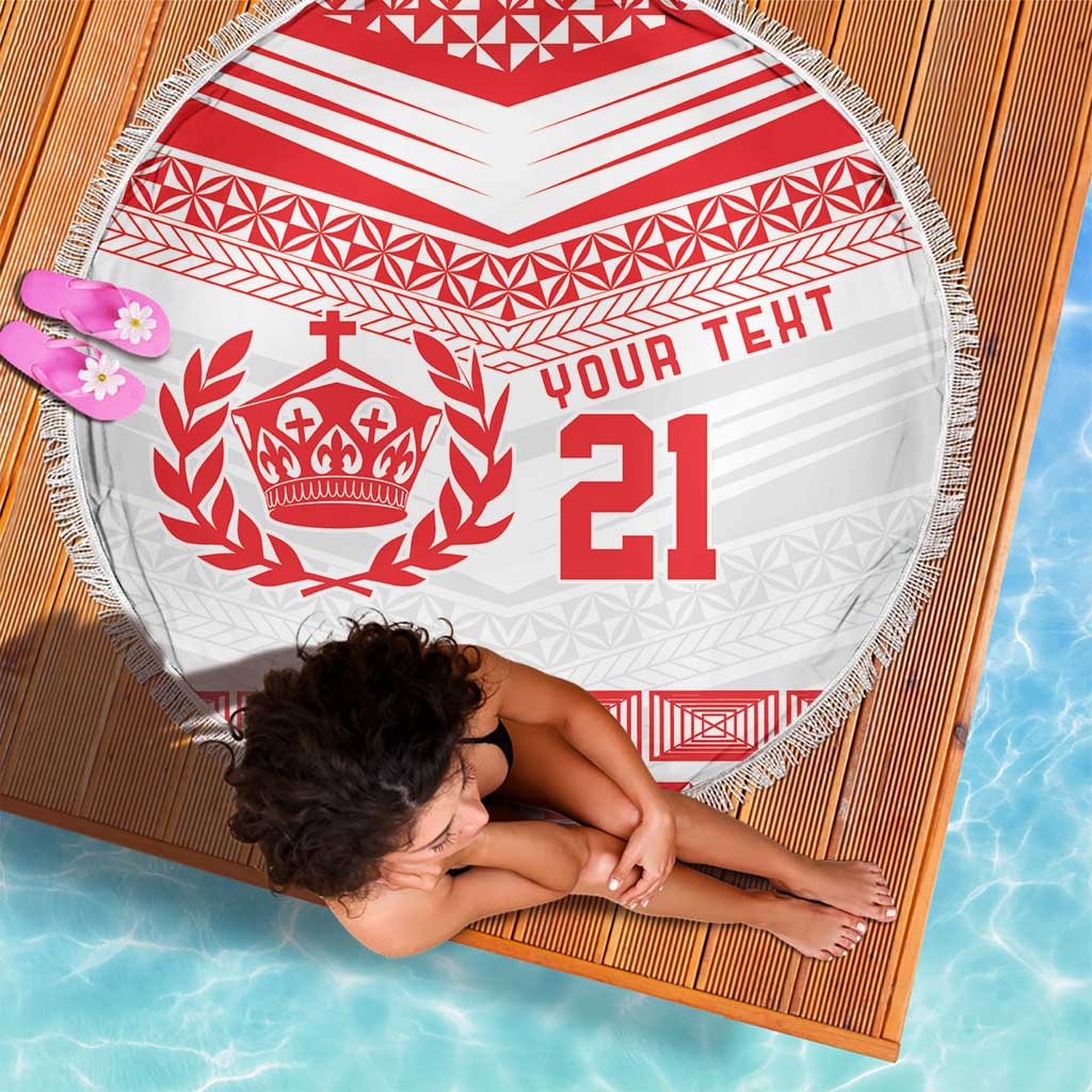 Custom Mate Ma'a Tonga Heritage Beach Blanket Pacific Tribal Rugby White Edition - Polynesian Pride