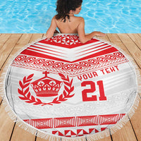 Custom Mate Ma'a Tonga Heritage Beach Blanket Pacific Tribal Rugby White Edition - Polynesian Pride