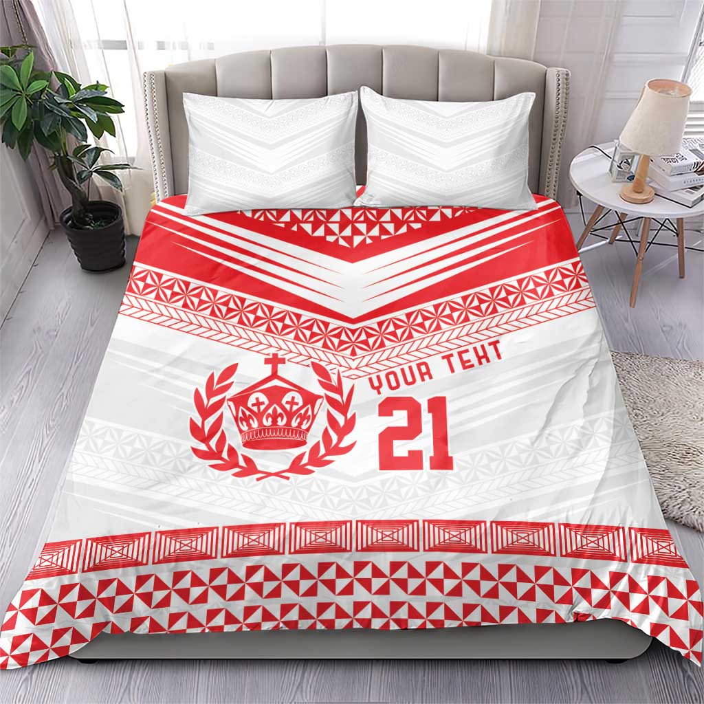 Custom Mate Ma'a Tonga Heritage Bedding Set Pacific Tribal Rugby White Edition - Polynesian Pride