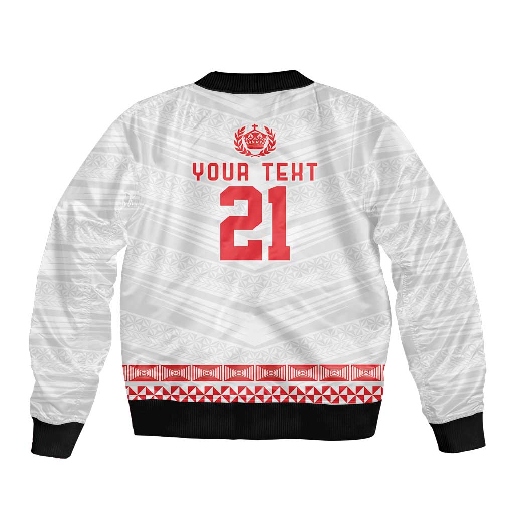 Custom Mate Ma'a Tonga Heritage Bomber Jacket Pacific Tribal Rugby White Edition - Polynesian Pride