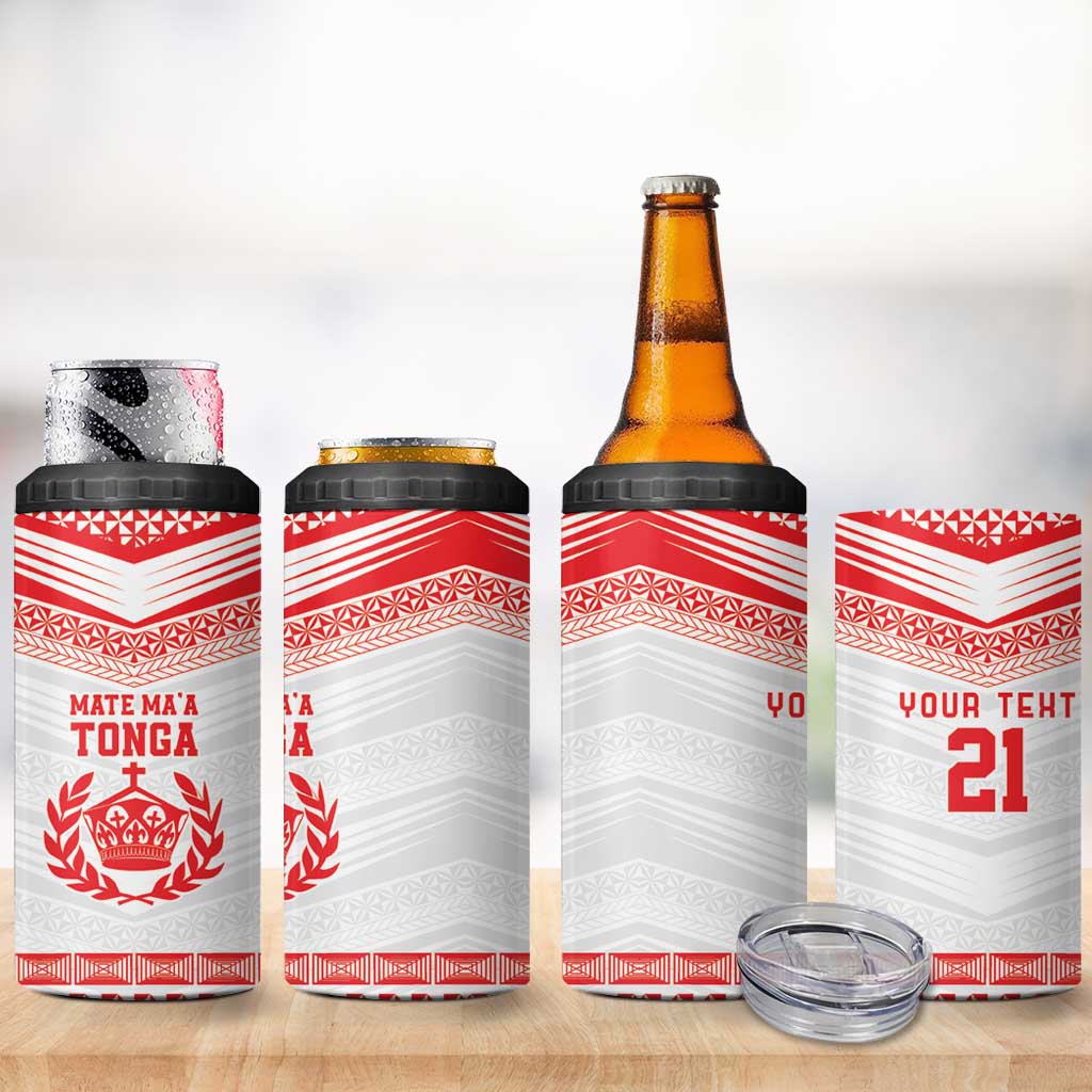 Custom Mate Ma'a Tonga Heritage 4 in 1 Can Cooler Tumbler Pacific Tribal Rugby White Edition - Polynesian Pride