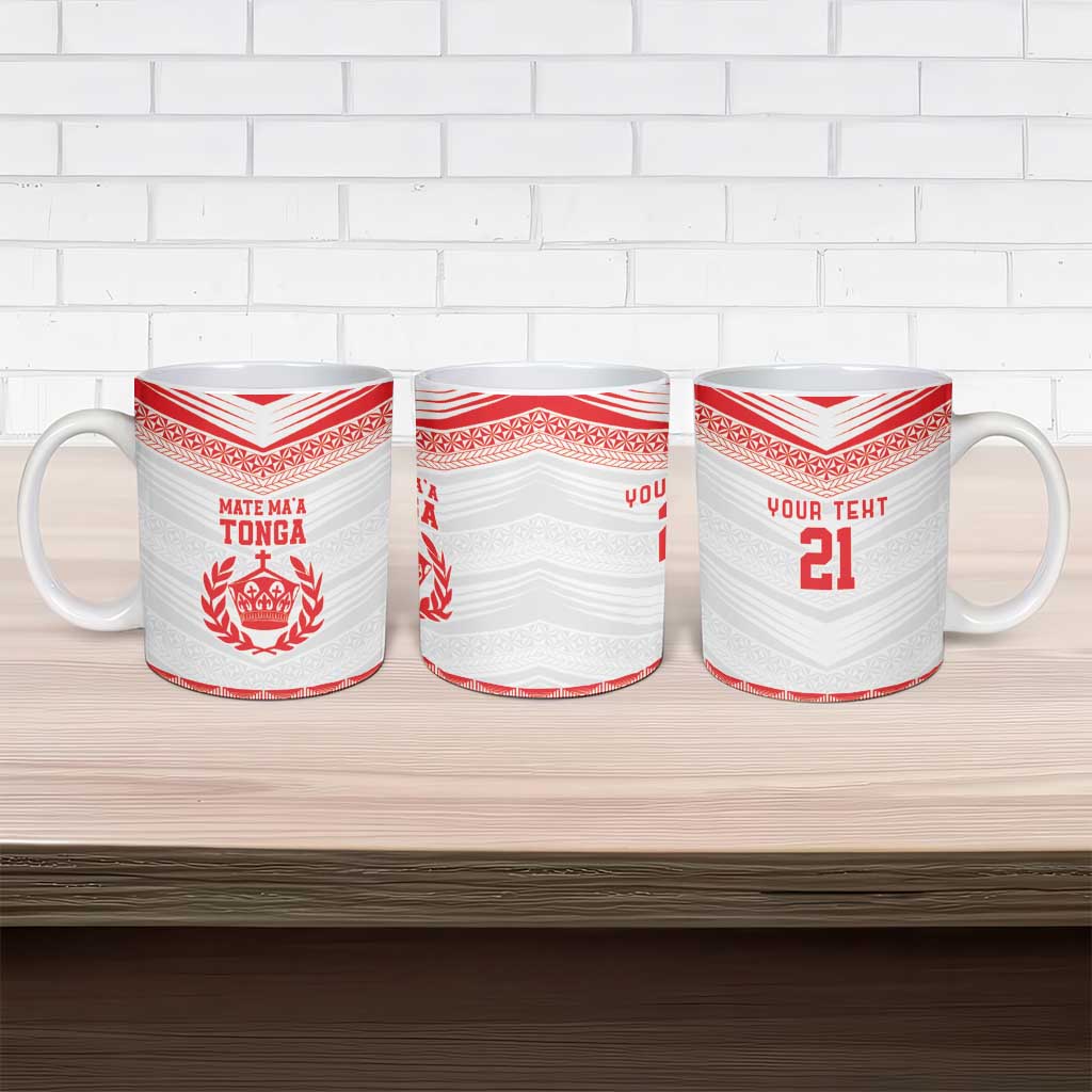 Custom Mate Ma'a Tonga Heritage Ceramic Mug Pacific Tribal Rugby White Edition - Polynesian Pride