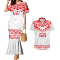 Custom Mate Ma'a Tonga Heritage Couples Matching Mermaid Dress and Hawaiian Shirt Pacific Tribal Rugby White Edition - Polynesian Pride