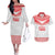 Custom Mate Ma'a Tonga Heritage Couples Matching Off The Shoulder Long Sleeve Dress and Hawaiian Shirt Pacific Tribal Rugby White Edition - Polynesian Pride