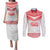 Custom Mate Ma'a Tonga Heritage Couples Matching Puletasi and Long Sleeve Button Shirt Pacific Tribal Rugby White Edition - Polynesian Pride