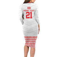 Custom Mate Ma'a Tonga Heritage Family Matching Long Sleeve Bodycon Dress and Hawaiian Shirt Pacific Tribal Rugby White Edition - Polynesian Pride
