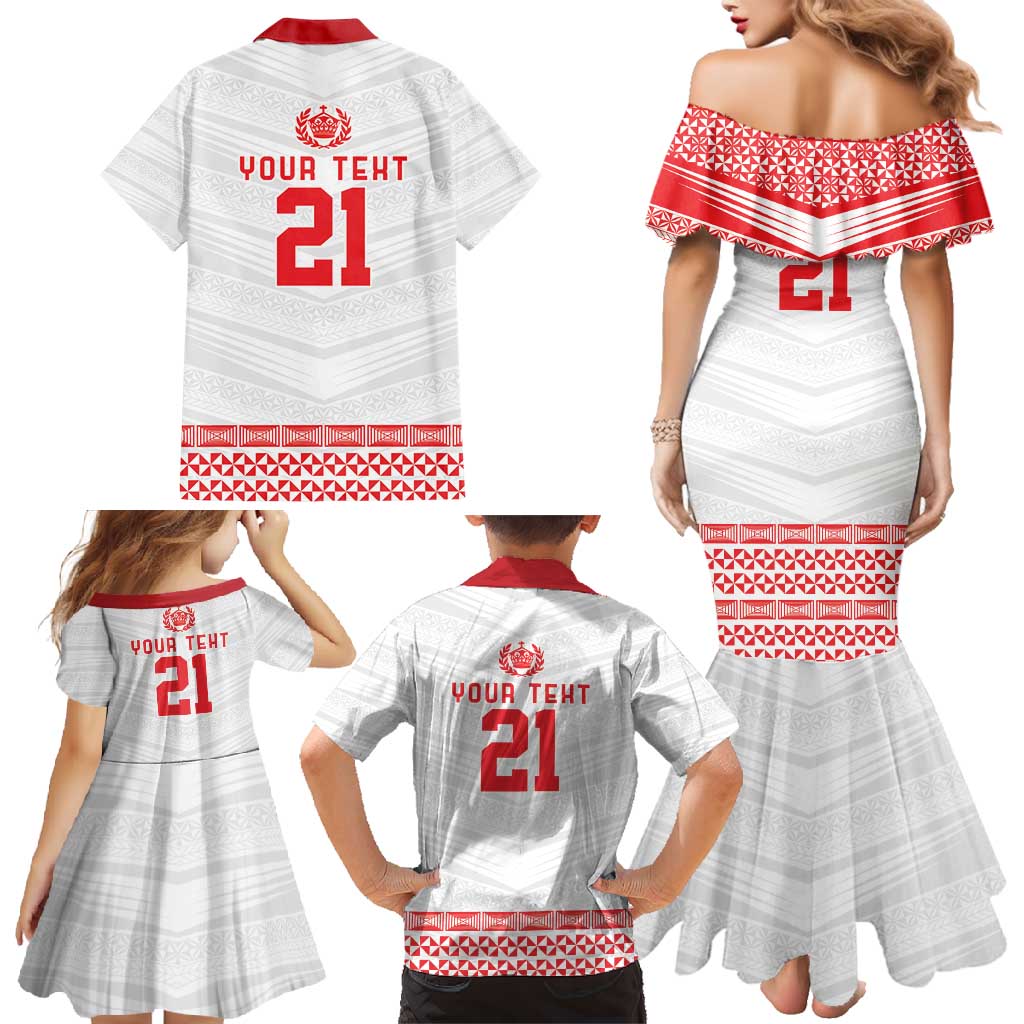 Custom Mate Ma'a Tonga Heritage Family Matching Mermaid Dress and Hawaiian Shirt Pacific Tribal Rugby White Edition - Polynesian Pride