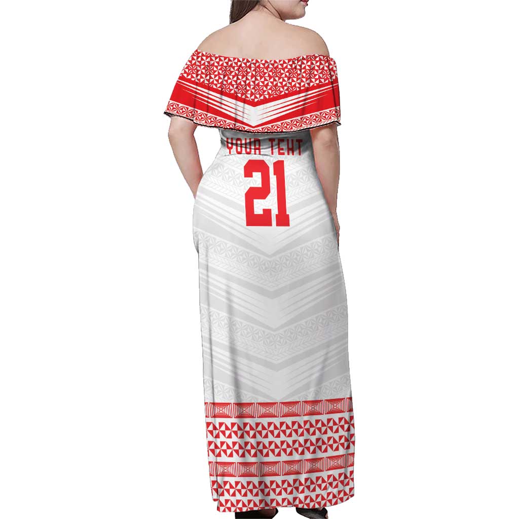 Custom Mate Ma'a Tonga Heritage Family Matching Off Shoulder Maxi Dress and Hawaiian Shirt Pacific Tribal Rugby White Edition - Polynesian Pride