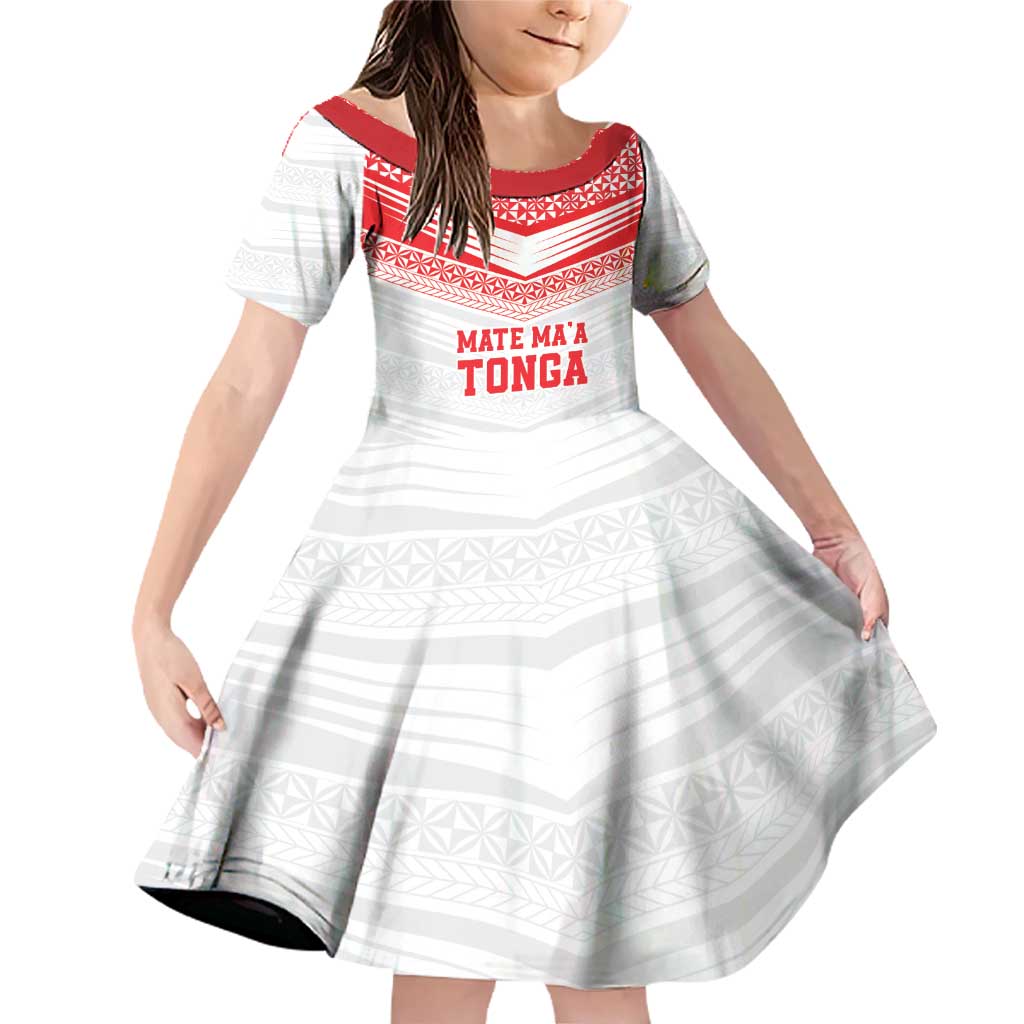 Custom Mate Ma'a Tonga Heritage Family Matching Off Shoulder Short Dress and Hawaiian Shirt Pacific Tribal Rugby White Edition - Polynesian Pride
