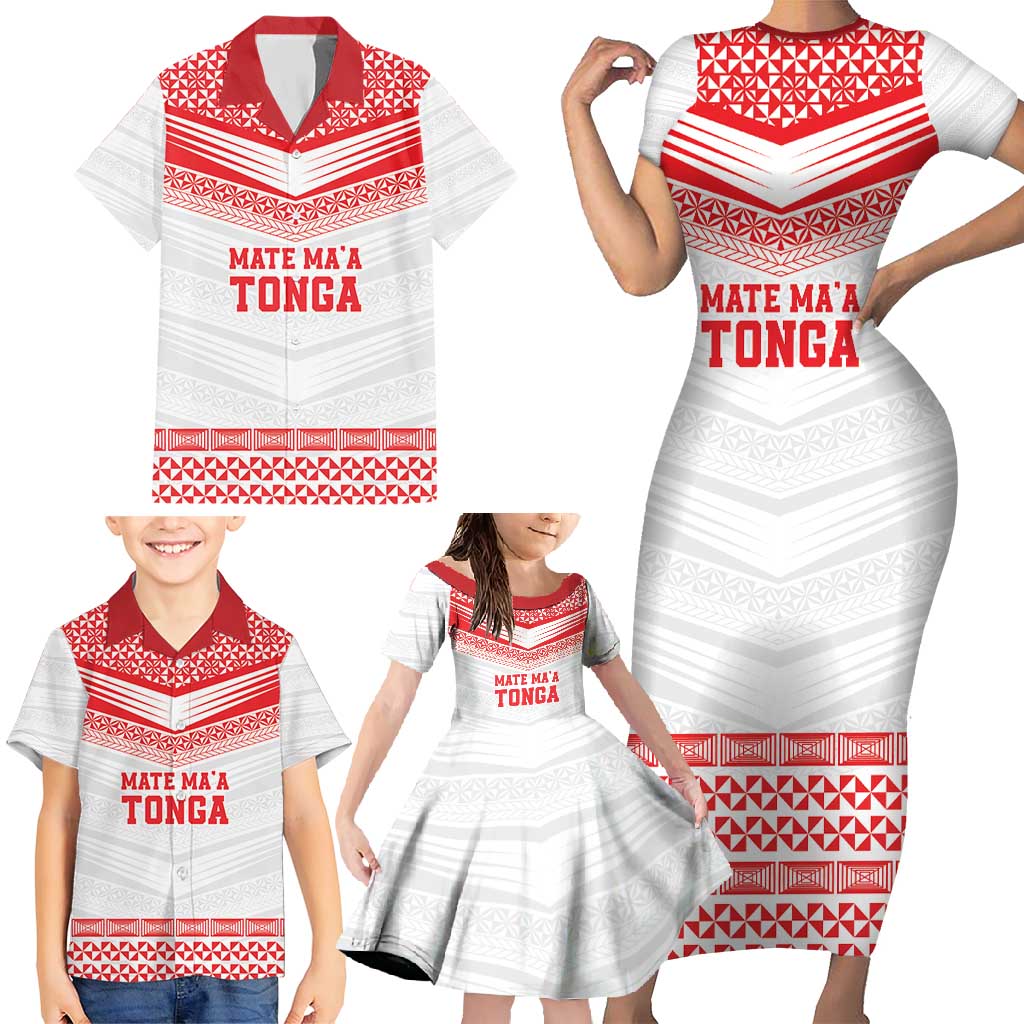 Custom Mate Ma'a Tonga Heritage Family Matching Short Sleeve Bodycon Dress and Hawaiian Shirt Pacific Tribal Rugby White Edition - Polynesian Pride