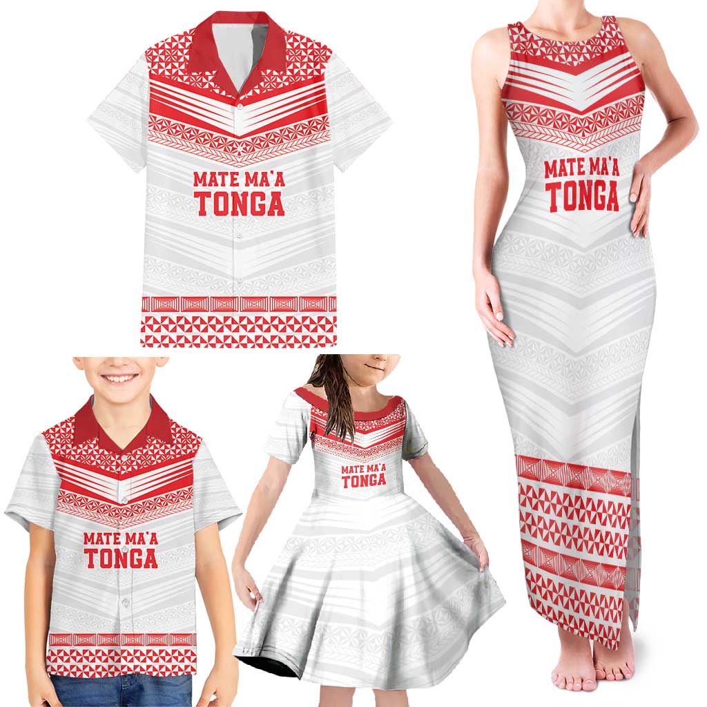Custom Mate Ma'a Tonga Heritage Family Matching Tank Maxi Dress and Hawaiian Shirt Pacific Tribal Rugby White Edition - Polynesian Pride