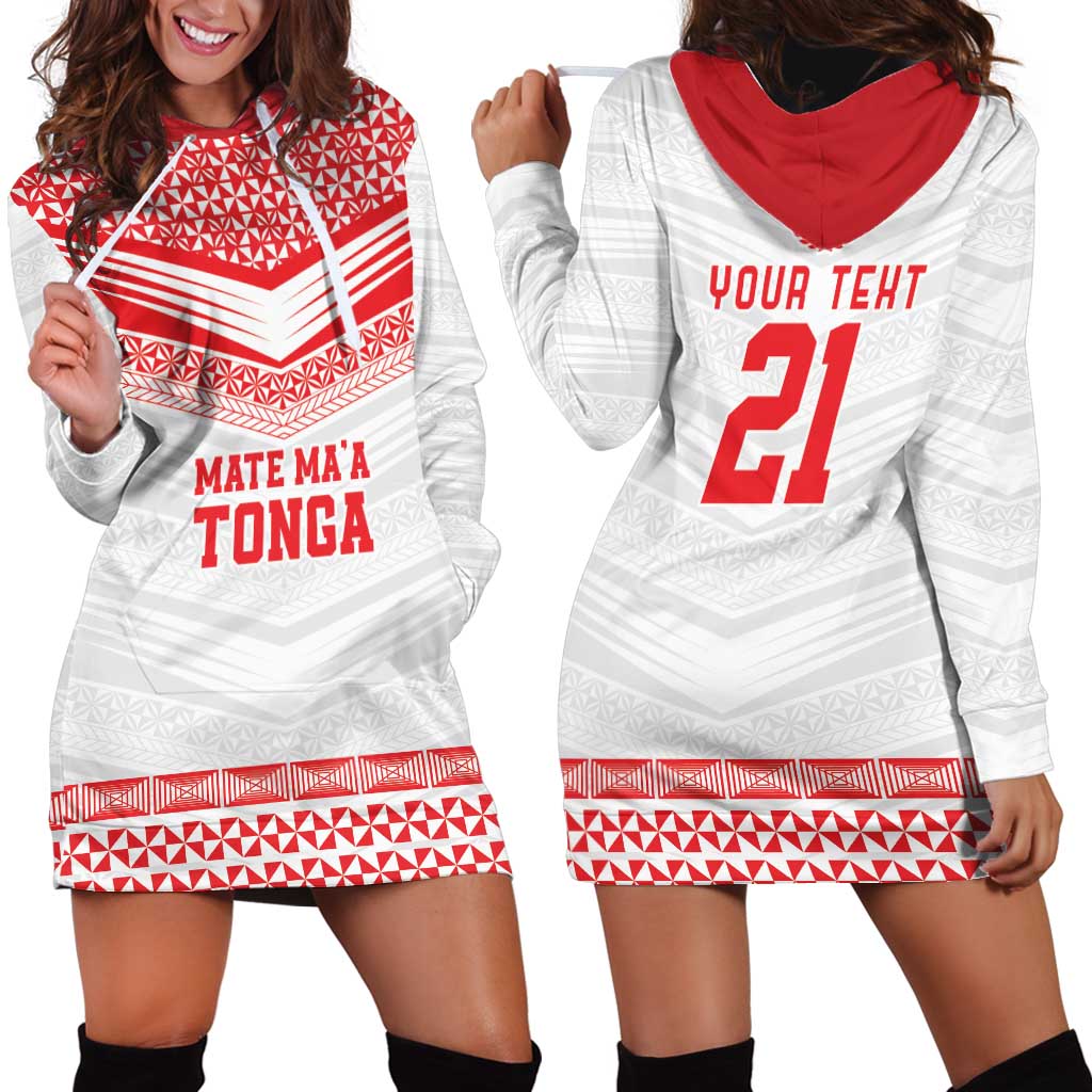 Custom Mate Ma'a Tonga Heritage Hoodie Dress Pacific Tribal Rugby White Edition - Polynesian Pride